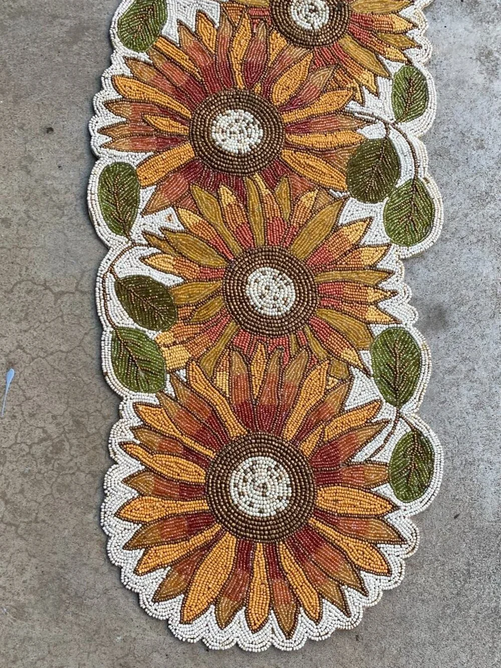 90s Pier 1 Imports Beaded Sunflower Table Runner Late Summer Fall Autumn Boho
